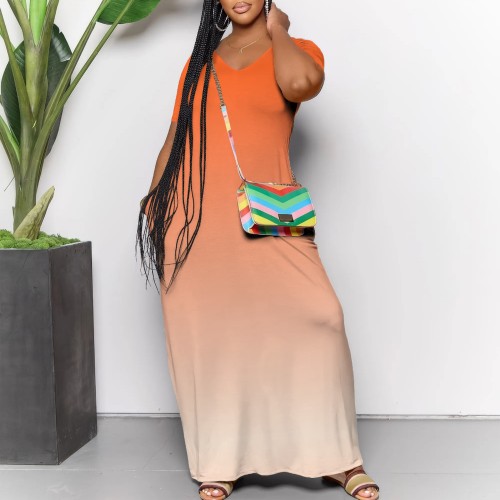 Casual Digital Printing Dress Straps V Neck Maxi Dresses
