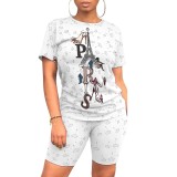 Casual Digital Printing Stitching Short Set