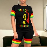Casual Digital Printing Stitching Short Set