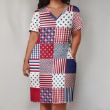 Large Size Fashion Printed Clothings V Neck Women's Midi Dresses