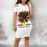 Casual Digital Printing Short Sleeve Cold Shoulder Club Dresses