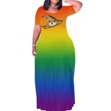 Casual Digital Printing Short Sleeve Maxi Dresses