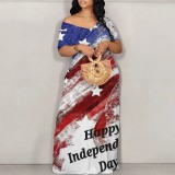 Casual Digital Printing Off The Shoulder Maxi Dresses