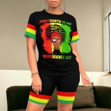 Casual Digital Printing Stitching Short Set