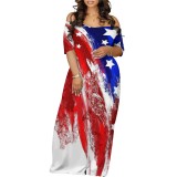 Casual Digital Printing Off The Shoulder Maxi Dresses