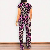 Casual Digital Printing Letter Round Neck Pant Set