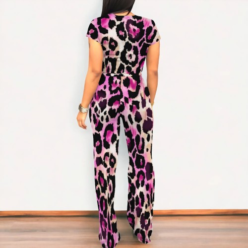 Casual Digital Printing Letter Round Neck Pant Set