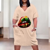 Large Size Black Fashion Printed Women's Dresses