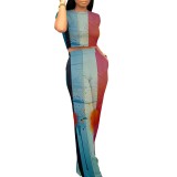 Casual Digital Printing Letter Round Neck Pant Set