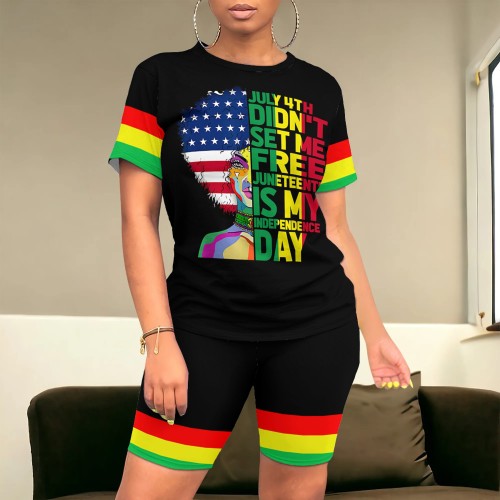 Casual Digital Printing Stitching Short Set