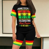 Casual Digital Printing Stitching Short Set