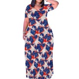 Casual Digital Printing Short Sleeve Maxi Dresses