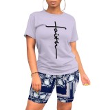 Casual Digital Printing Letter Short Set