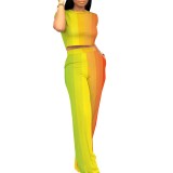 Casual Digital Printing Letter Round Neck Pant Set