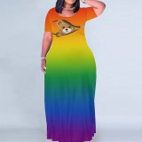 Casual Digital Printing Short Sleeve Maxi Dresses