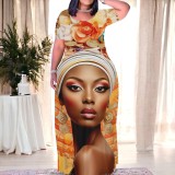 Casual Digital Printing Short Sleeve Maxi Dresses