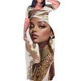 Casual Digital Printing Short Sleeve Maxi Dresses