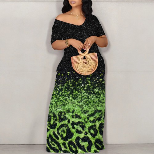 Casual Digital Printing Off The Shoulder Maxi Dresses