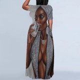 Casual Digital Printing Short Sleeve Maxi Dresses