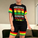 Casual Digital Printing Stitching Short Set