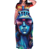 Casual Digital Printing Short Sleeve Maxi Dresses