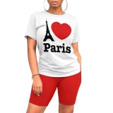 Casual Digital Printing Stitching Short Set