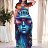 Casual Digital Printing Short Sleeve Maxi Dresses