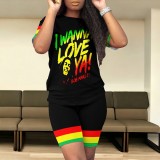 Casual Digital Printing Stitching Short Set