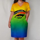Large Size Black Fashion Printed Women's Dresses