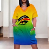 Large Size Black Fashion Printed Women's Dresses