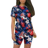Casual Digital Printing O Neck Short Set