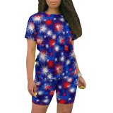 Casual Digital Printing O Neck Short Set