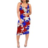 Casual Digital Printing Sleeveless Square Neck Midi Dress