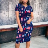 Casual Digital Printing Short Sleeve Midi Dress