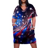 Large Size Fashion Printed Outfit V Neck Women's Midi Dresses