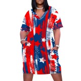 Large Size Fashion Printed Outfit V Neck Women's Midi Dresses