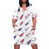 Large Size Fashion Printed Outfit V Neck Women's Midi Dresses