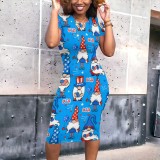 Casual Digital Printing Short Sleeve Midi Dress