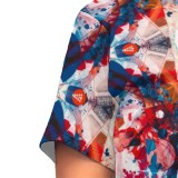 Casual Digital Printing O Neck Short Set