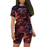 Casual Digital Printing O Neck Short Set