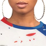Casual Digital Printing O Neck Short Set
