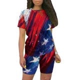 Casual Digital Printing O Neck Short Set