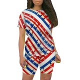 Casual Digital Printing O Neck Short Set