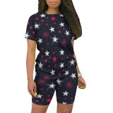 Casual Digital Printing O Neck Short Set