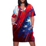 Large Size Fashion Printed Outfit V Neck Women's Midi Dresses