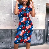 Casual Digital Printing Short Sleeve Midi Dress