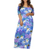 Casual Digital Printing Short Sleeve Off Shoulder Maxi Dresses