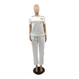 Fashion Elegant Set Embossed Embroidery Two Piece Pant Set