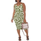 Casual Digital Printing Straps Midi Dresses