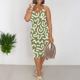Casual Digital Printing Straps Midi Dresses